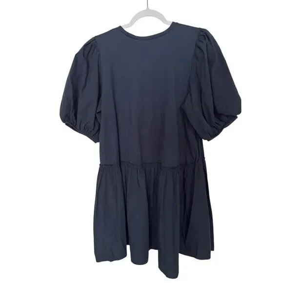 ZARA Voluminous Short Dress Navy Blue Size M 100% Cotton Minimalist Classic EUC